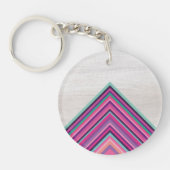 Hout en Bright Stripes, Geometrisch Bohemisch ontw Sleutelhanger (Voorkant)