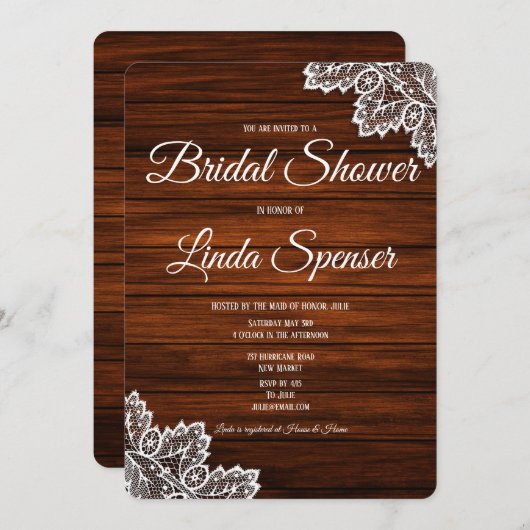 Hout en Kant Landelijke Bruids Uitnodiging (Voorkant / Achterkant)