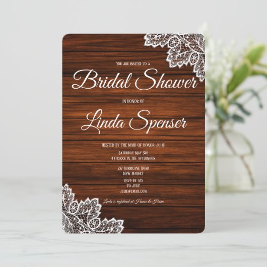 Hout en Kant Landelijke Bruids Uitnodiging (Staand voorkant)