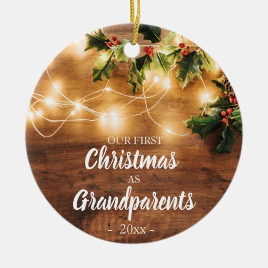 Hout en licht Eerste Kerstmis als grootouders Keramisch Ornament (Voorkant)