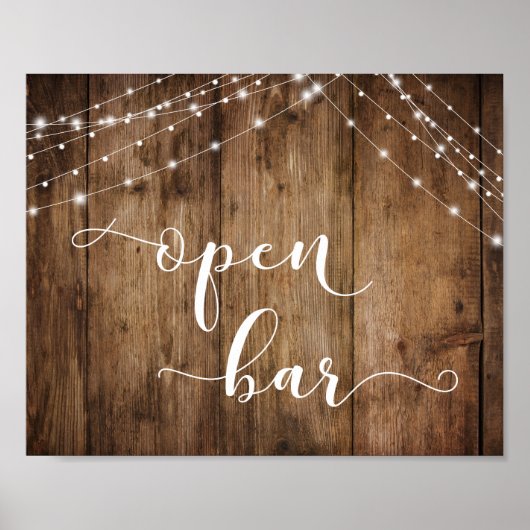 Hout en lights Open Bar-ontvangstteken Poster (Voorkant)