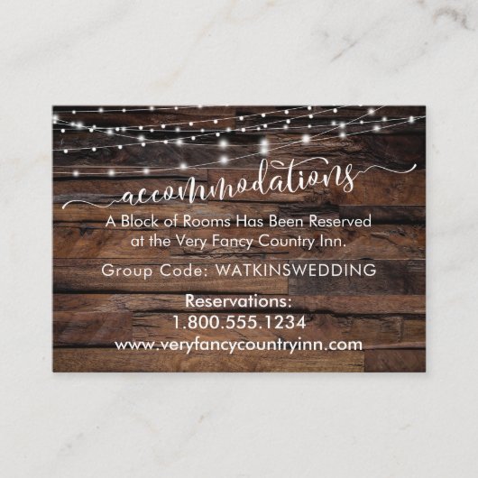 Hout- en lights Wedding-accommodatie Informatiekaartje (Voorkant)