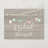 Hout en Mason Jar Lights Rustisch Vrijgezellenfees Uitnodiging Briefkaart (Voorkant)