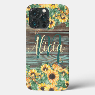 Hout en Zonnebloem Naam iPhone 13 Pro Hoesje