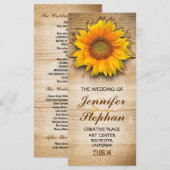 Hout en zonnebloesem bruiloft programma's (Voorkant / Achterkant)