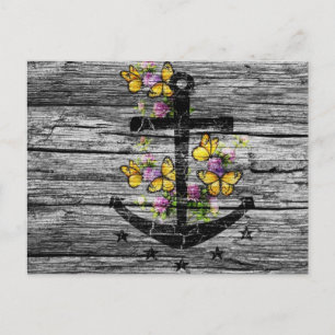  hout en zwart anker met gele vlinder briefkaart