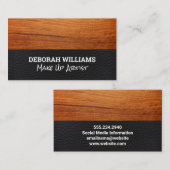 Hout en zwart leder visitekaartje (Voorkant / Achterkant)