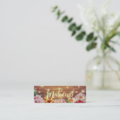 Hout Floral String Lights Gold Script Makeup Salon Mini Visitekaartje (Staand voorkant)