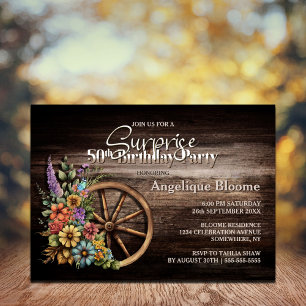 Hout Floral Wagon Wheel Surprise 50th Birthday Kaart