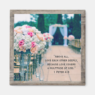 Hout Flower Bouquet Love Weddenschap Aisle Bible V Magneet