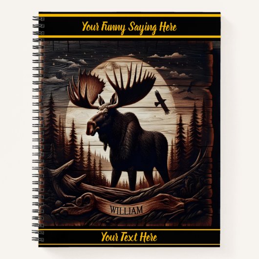 Hout-gesneden elanden in bosrijke omgeving notitieboek (Voorkant)