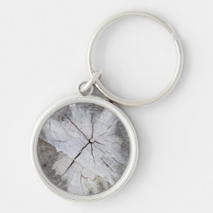Hout Grain Grey Pine Tree Stump Foto Art 2 Sleutelhanger