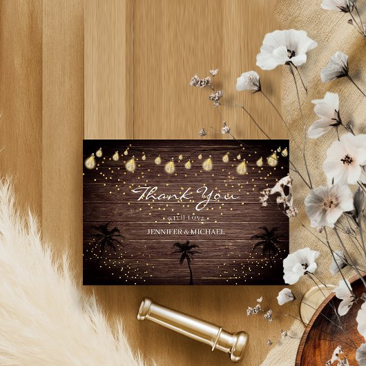 Hout Grain Palm Country Rustic Wedding Bedankkaart