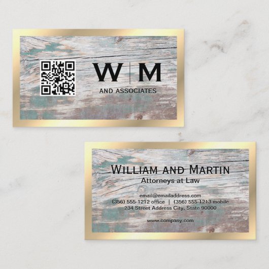 Hout | Gratis randmonogram | QR-code Visitekaartje (Voorkant / Achterkant)