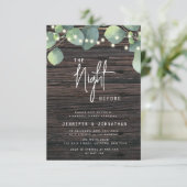 Hout Greenery Lights Rehearsal Dinner Invitation Kaart (Staand voorkant)