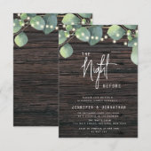 Hout Greenery Lights Rehearsal Dinner Invitation Kaart (Voorkant / Achterkant)