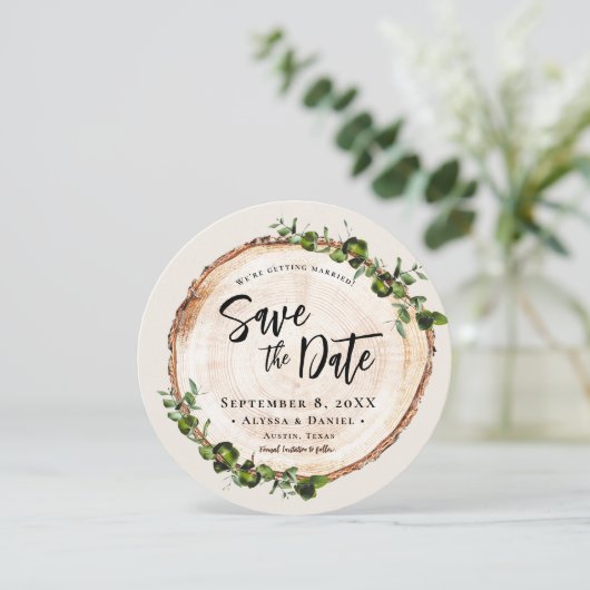 Hout Groen Foliage Handlettering QR code bruiloft Kaart (Staand voorkant)