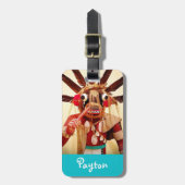 Hout kachina pop foto vet aangepaste naam script bagagelabel (Voorkant verticaal)