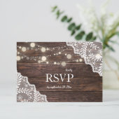 Hout Kant & String Lights Bruiloft w / Maaltijd RSVP Kaartje (Staand voorkant)