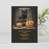 Hout Kat en Pompoen Halloween Kaart (Staand voorkant)