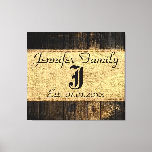 Hout Kijk Rustic Burlap Monogram #3 Canvas Afdruk (Voorkant)