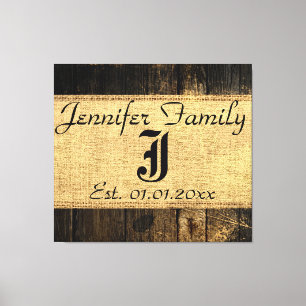 Hout Kijk Rustic Burlap Monogram #3 Canvas Afdruk