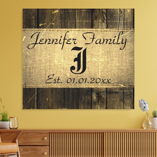 Hout Kijk Rustic Burlap Monogram Canvas Afdruk (Insitu (Woonkamer))
