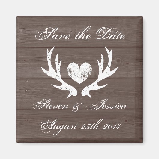 Hout land chique herten gewei opslaan de datum mag magneet (Voorkant)