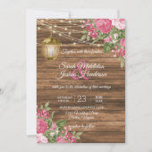 Hout, lantaarns en Mauve roze bloem bruiloft Kaart (Voorkant)