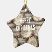 Hout Log Cabin Kerstmis Keramisch Ornament (Links)