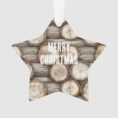 Hout Log Cabin Kerstmis Ornament (voorkant)
