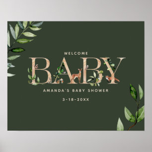 Hout met Baby shower van bosdieren Welkomstwoord Poster