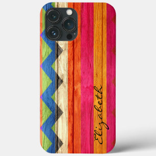 Hout met kleurcode Chevron Stripes iPhone 13 Pro Max Hoesje