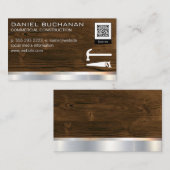Hout Metaal | Zaag Hamer | QR Barcode Sjabloon Visitekaartje (Voorkant / Achterkant)