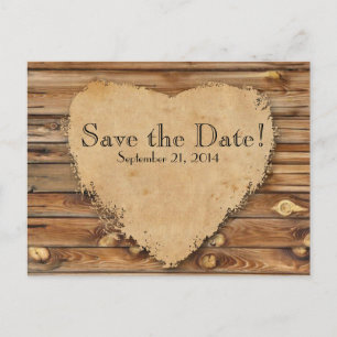 Hout perkament gehavende hart Save the Date Aankondigingskaart