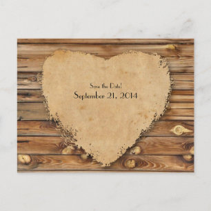 Hout perkament gehavende hart Save the Date Aankondigingskaart