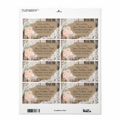 Hout Pioen Bloemen Kant Rustiek Bruiloft Label (Full Sheet)