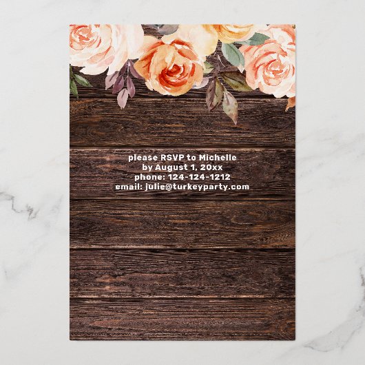 Hout Roze en PerzikFloral met licht Folie Uitnodiging (Achterkant)