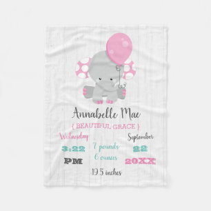 Hout Roze Olifant Meisje Baby Geboortestatistieken Fleece Deken