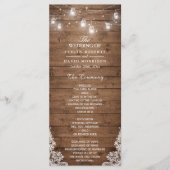 Hout Rustic String Lights Lace Wedding Program Programma (Voorkant)