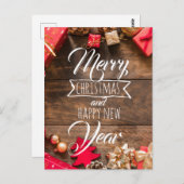 Hout Rustiek Rood Goud Wit Typografie Kerst Briefkaart (Voorkant / Achterkant)