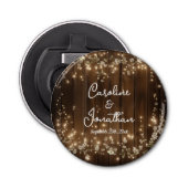 Hout Rustieke String Lichten Witte Bloemen Huwelij Button Flesopener (Voorkant)