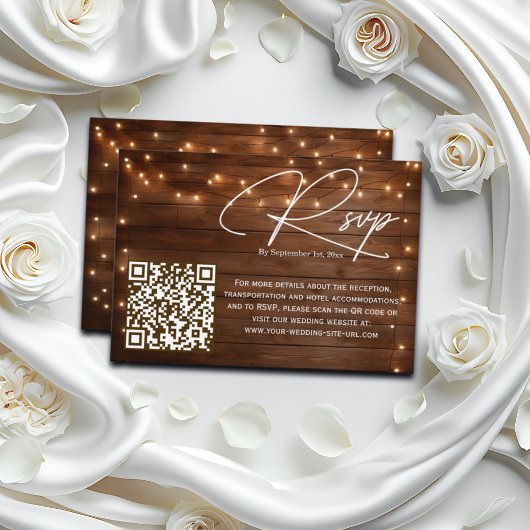 Hout Rustieke String Lights QR Code Huwelijk RSVP