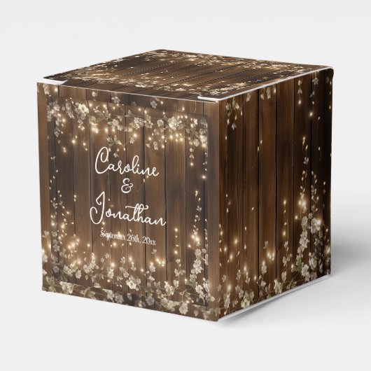 Hout Rustieke Witte Bloemen String Lights Wedding Bedankdoosjes (Voorkant Zijde)