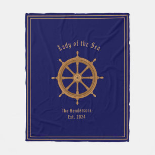 Hout schip stuurwiel Boatlife Navy Blauw Fleece Deken