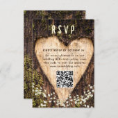 Hout Schors Hart Rustieke Bruiloft QR code RSVP Kaartje (Voorkant / Achterkant)