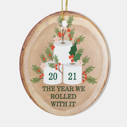 Hout Slice met IT-touwtje Keramisch Ornament (Links)