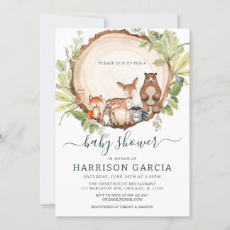 Hout Slice Tree Woodland Animals Baby shower Kaart