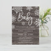 Hout Snowflake Baby Het is koud Buiten Baby shower Kaart (Staand voorkant)