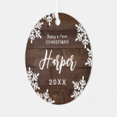 Hout Snowflakes Baby's Eerste Kerstscript Naam Metalen Ornament (Voorkant links)